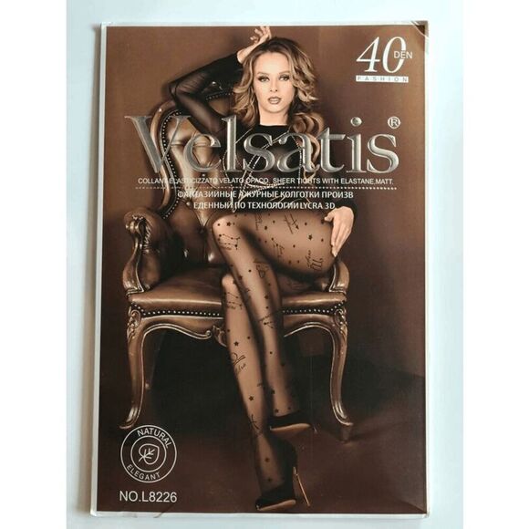 ⭐ Astrology Zodiac Constellations Celestial Print Black Sheer Nylon Tights NEW - Picture 11 of 16